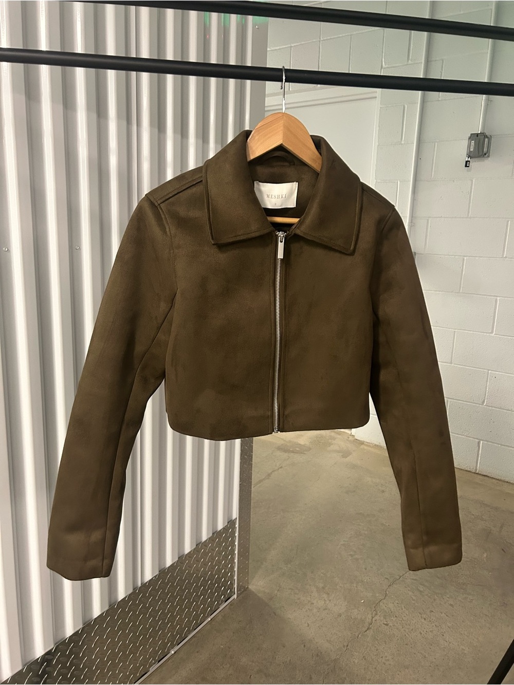 Meshki | Hayes Faux Suede Collared Jacket in Chocolate